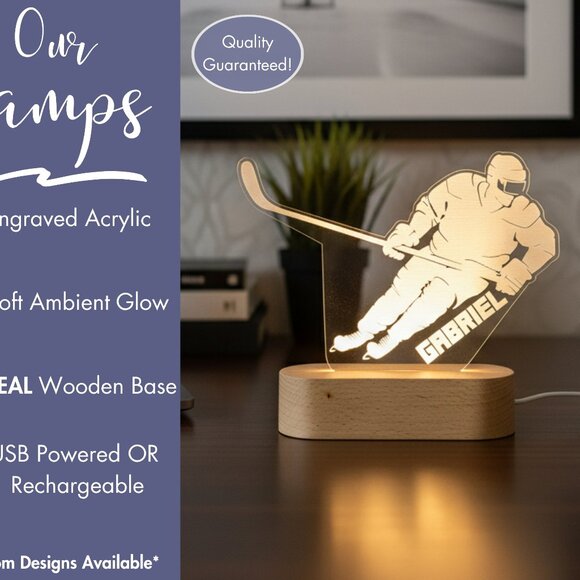 Personalized Hockey LED Night Light – Unique Sports Room Decor - Picture 3 of 8